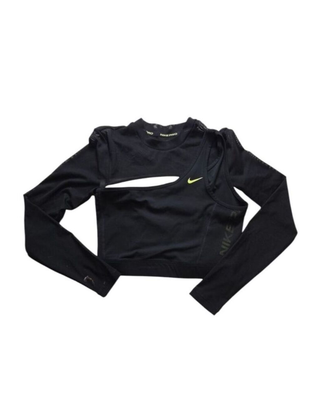 Nike Pro Mesh Cut Out Long Sleeve Crop Top Black S Dri Fit Workout